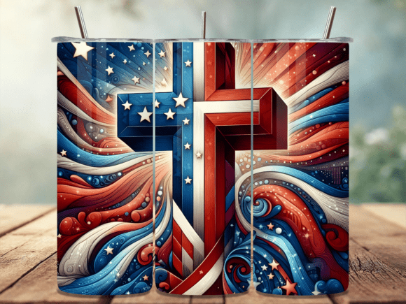 3D American Flag Cross Tumbler Wrap PNG: A Versatile Design for Sublimation Projects