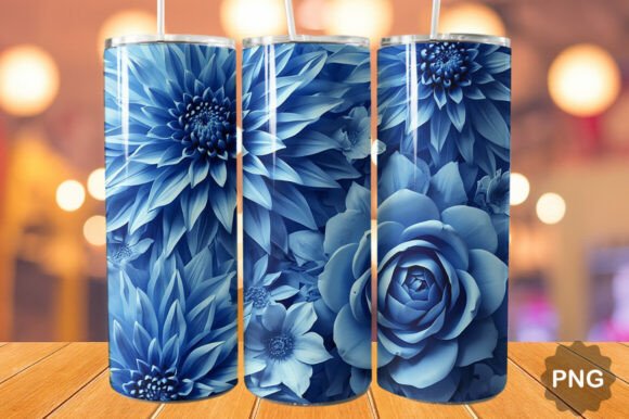 3D Blue Floral Tumbler Wrap 20oz