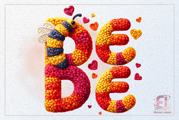 3D Crochet Bee Valentine Clipart PNG