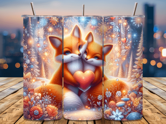 3D Fox Heart Glitter Valentine Tumbler Design