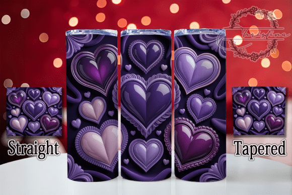 3D Glitter Purple Hearts Tumbler Design for Custom Drinkware Projects