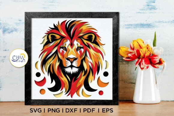3D Lion Shadow Box SVG Paper Cut File