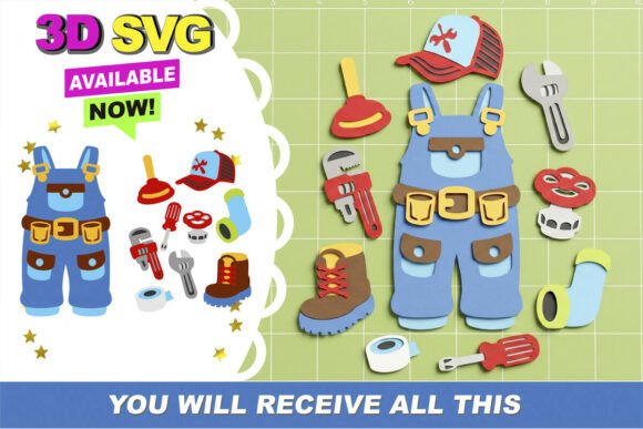3D Plumber Outfit and Tools SVG: A Unique Craft Resource for Personalized Projects