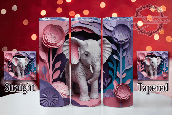 3D Quilled Elephant Tumbler Design