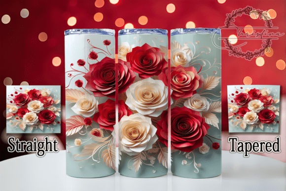 3D Red Rose Tumbler Design