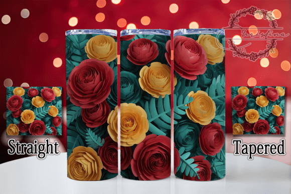 3D Red Yellow Rose Tumbler Design
