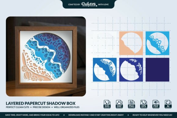 3D Round Beach Waves Layered Shadow Box