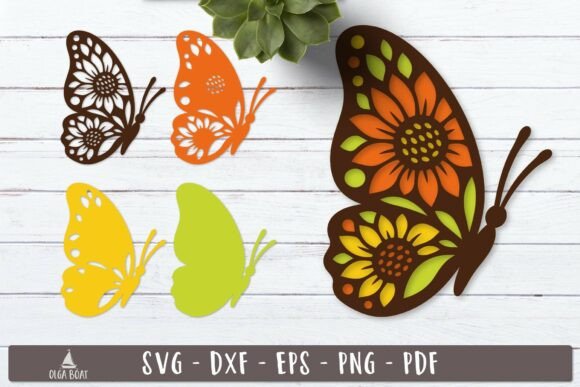 3D Sunflower Butterfly SVG Layered Design
