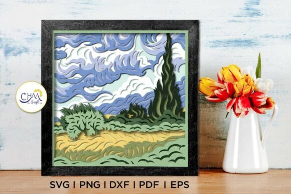3D Wheat Field with Cypresses Shadow Box: A Creative Canvas for Crafters and Design Lovers