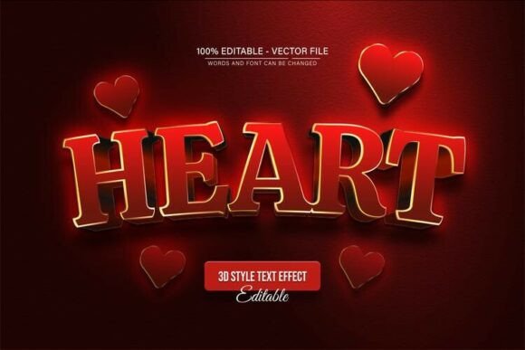Dark Red Heart 3D Text Effect – Romantic: A Versatile Design Tool for Every Creator