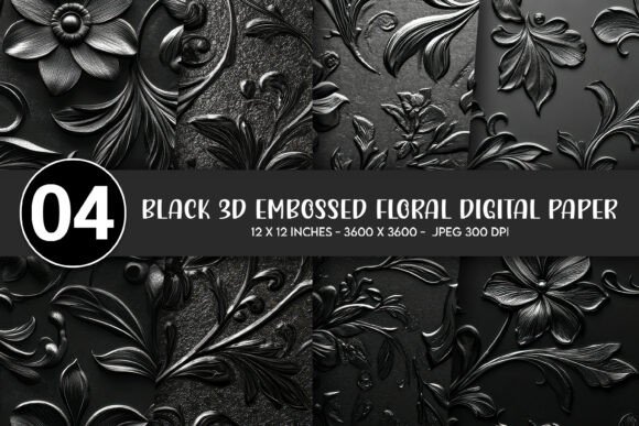 Elevating Design Projects with Black 3D Embossed Floral Digital Paper