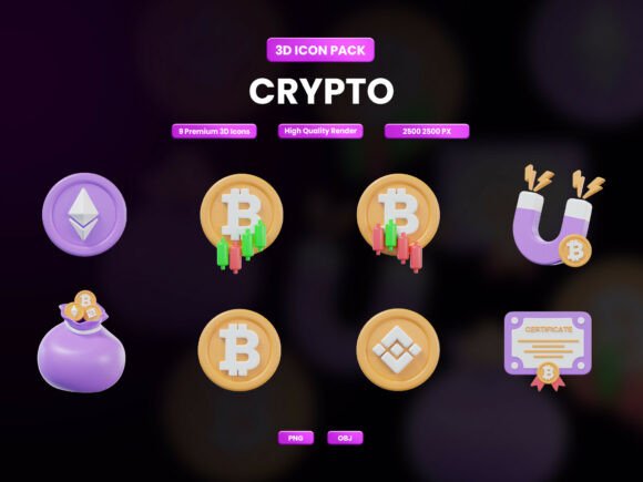 Enhancing Digital Finance Visuals with Crypto 3D Icon Sets