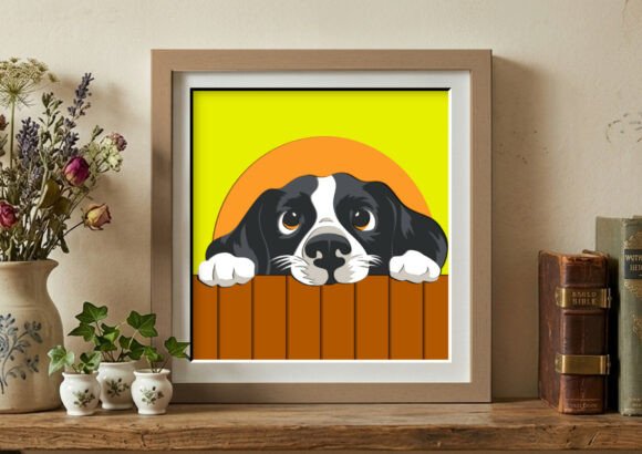 Peeking Dog Behind Fence 3D Shadow Box: A Charming DIY Addition for Dog Lovers and Craft Enthusiasts