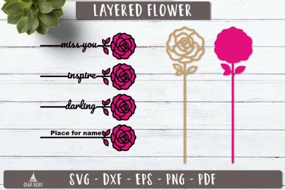 Rose Flower Name SVG 3D Layered Lasercut: Crafting Personalized Art with Precision